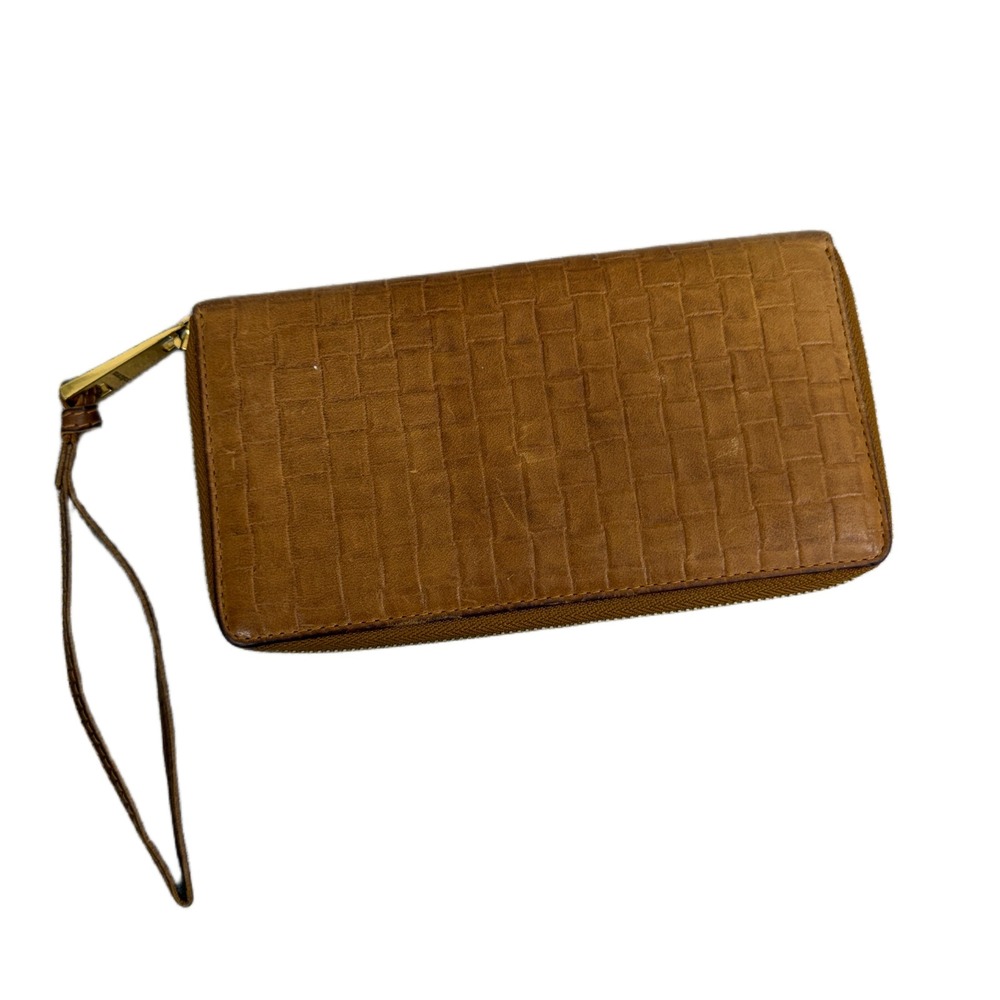 Margot New York Leather Wallet Brown Zip Around Card Case Wristlet Clutch